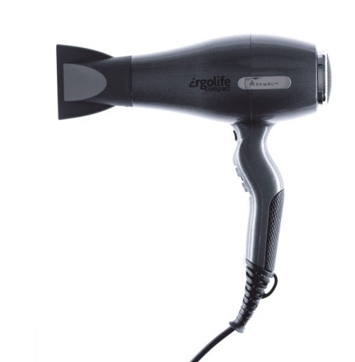 Фен DEWAL ERGOLIFE COMPACT, графит, вес 550гр, 2000Вт, ионизация, 2 нас, провод 3м