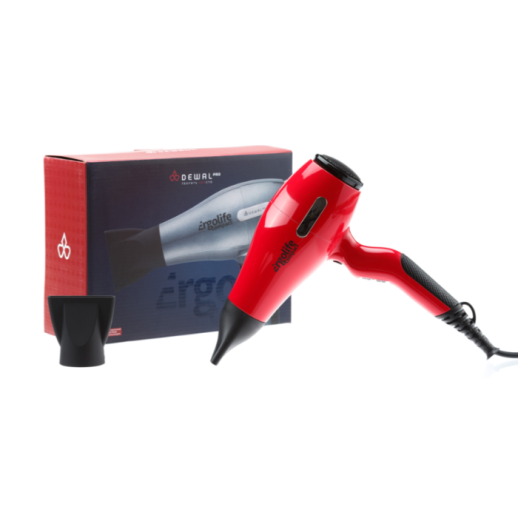 Фен DEWAL ERGOLIFE COMPACT, красный, вес 550гр, 2000Вт, ионизация, 2 нас, провод 3м