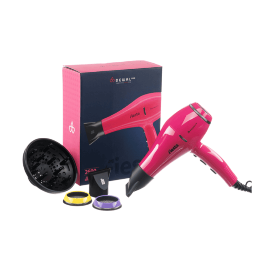 Фен DEWAL FIESTA, фуксия, 2600Вт, ионизация, 2нас+1дифф+ 2фильтра, провод 3м