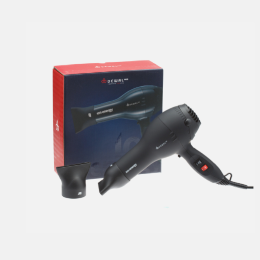 Фен DEWAL PRO ION ENERGY, черный, вес 700гр, 2000Вт, 2 насадки, провод 3м
