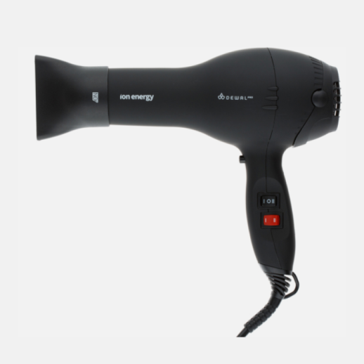 Фен DEWAL PRO ION ENERGY, черный, вес 700гр, 2000Вт, 2 насадки, провод 3м