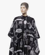 Пеньюар для стрижки DEWAL "BARBER STYLE", полиэстер, c рисунком , черный, 128х150 см, на крючках
