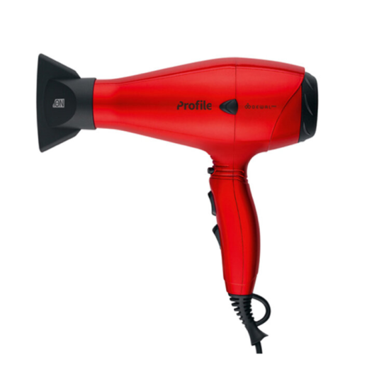 Фен DEWAL PROFILE COMPACT, красный, вес 600гр, размер 19 см, 2000Вт, ионизация, 2 насадки, пров. 2,8