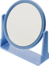 Зеркало DEWAL Beauty настольное, в прозрачной  оправе, на пласт. подставке синего цвета,230х154мм