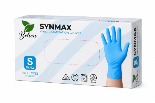 Перчатки BELIVA Synmax PF виниловые голубые S